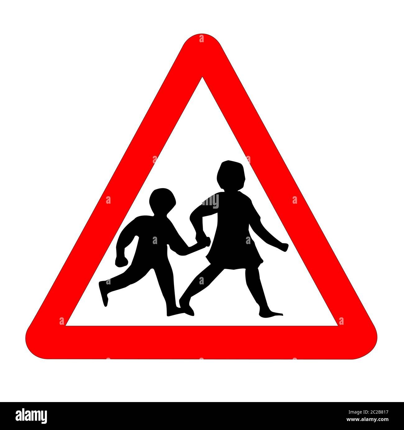 The traditional 'children' traffic sign isolated on a white background. Stock Photo