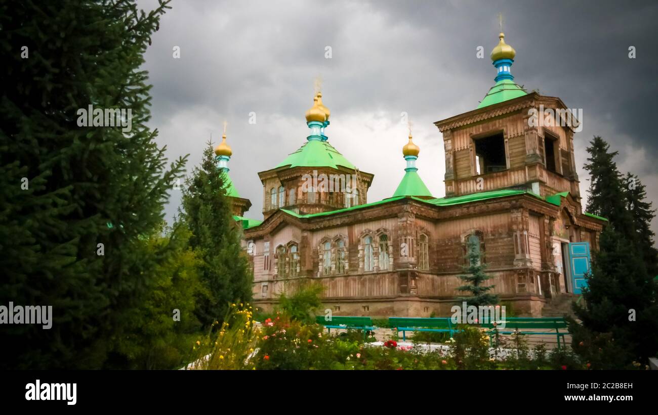 The Russian Orthodox Holy Trinity Cathedral Karakol, Kyrgyzstan Stock Photo