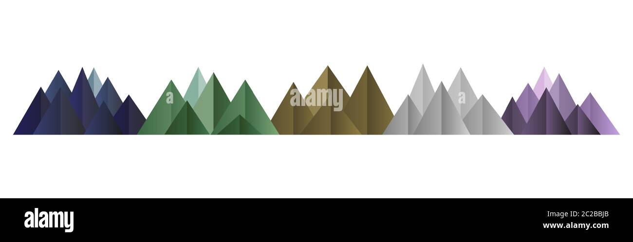 Mountains low poly style set. Polygonal shapes. Vector isolated illustration Stock Vector