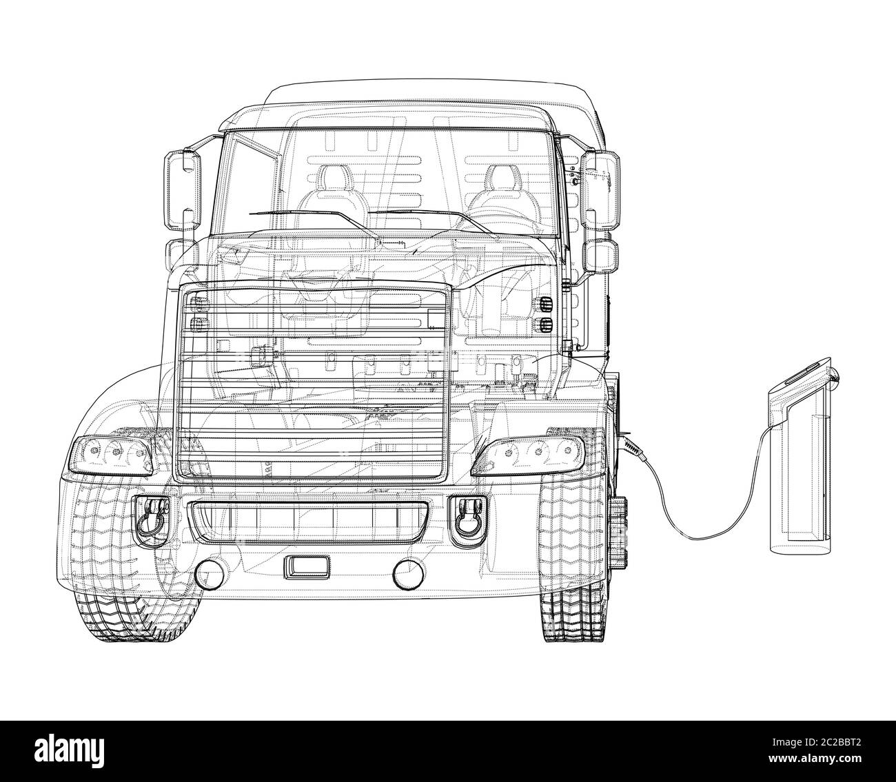 Electric Truck Charging Station Sketch. Vector Stock Vector