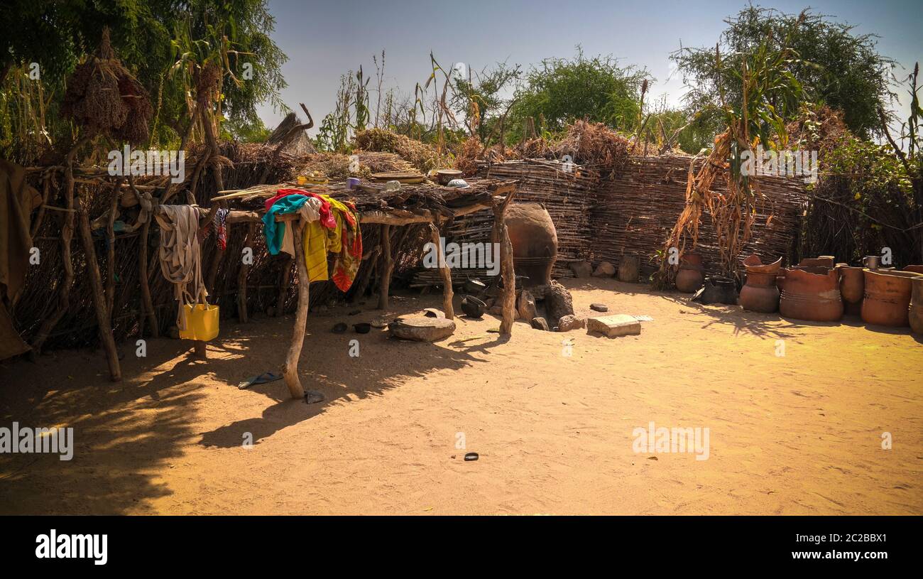 Lanscape with Mataya village of sara tribe people, Guera, Chad Stock Photo