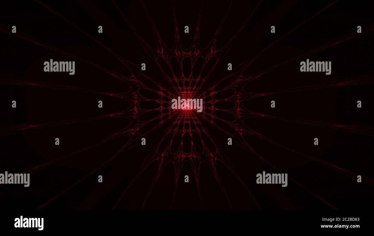 red glowing fantasy triangle wireframe design with reflective ...