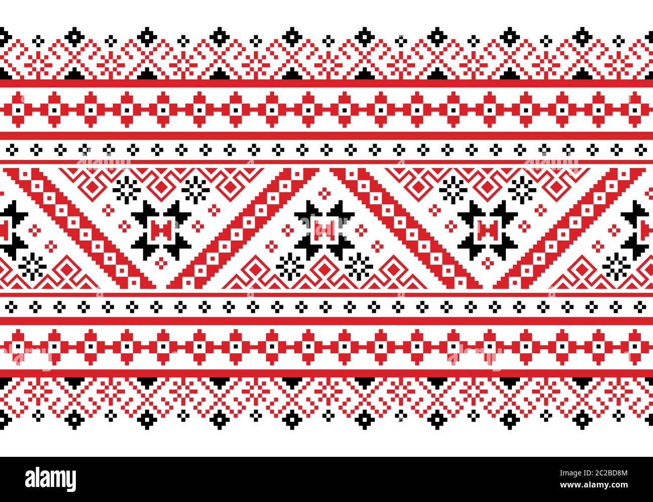 Ukrainian, Belarusian folk art vector seamless pattern in red and black, inpisred by traditional embroidery Vyshyvanka Stock Vector