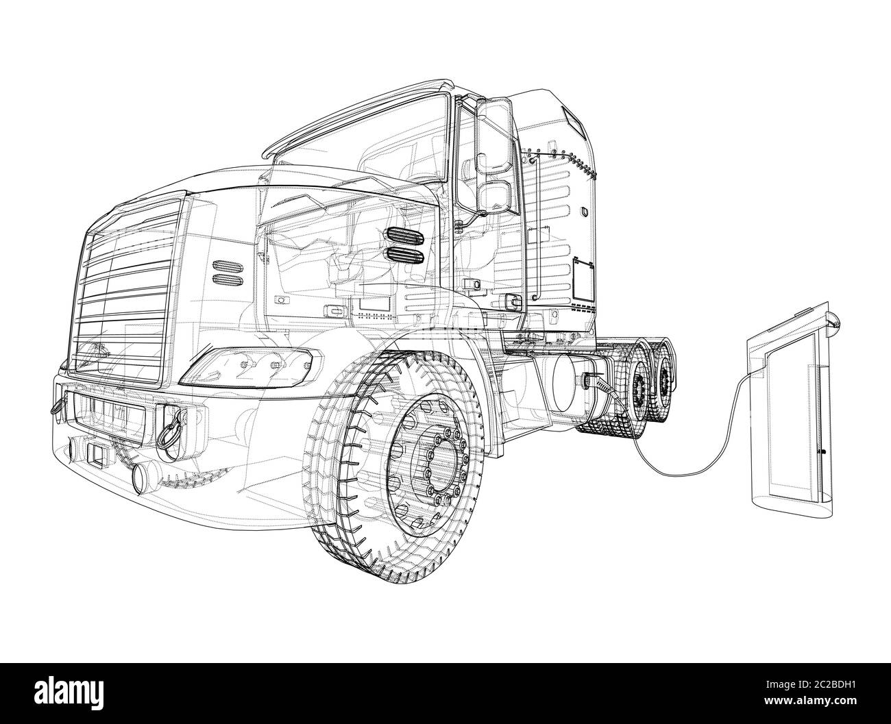 Electric Truck Charging Station Sketch. Vector Stock Vector