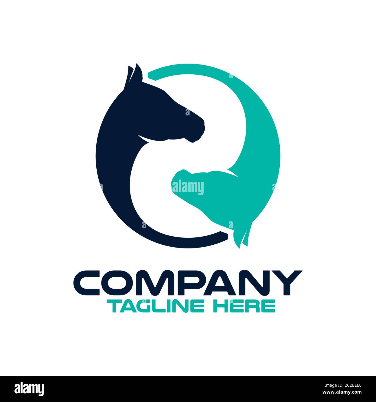 Two horses in a circle logo.Vector illustration. Stock Vector