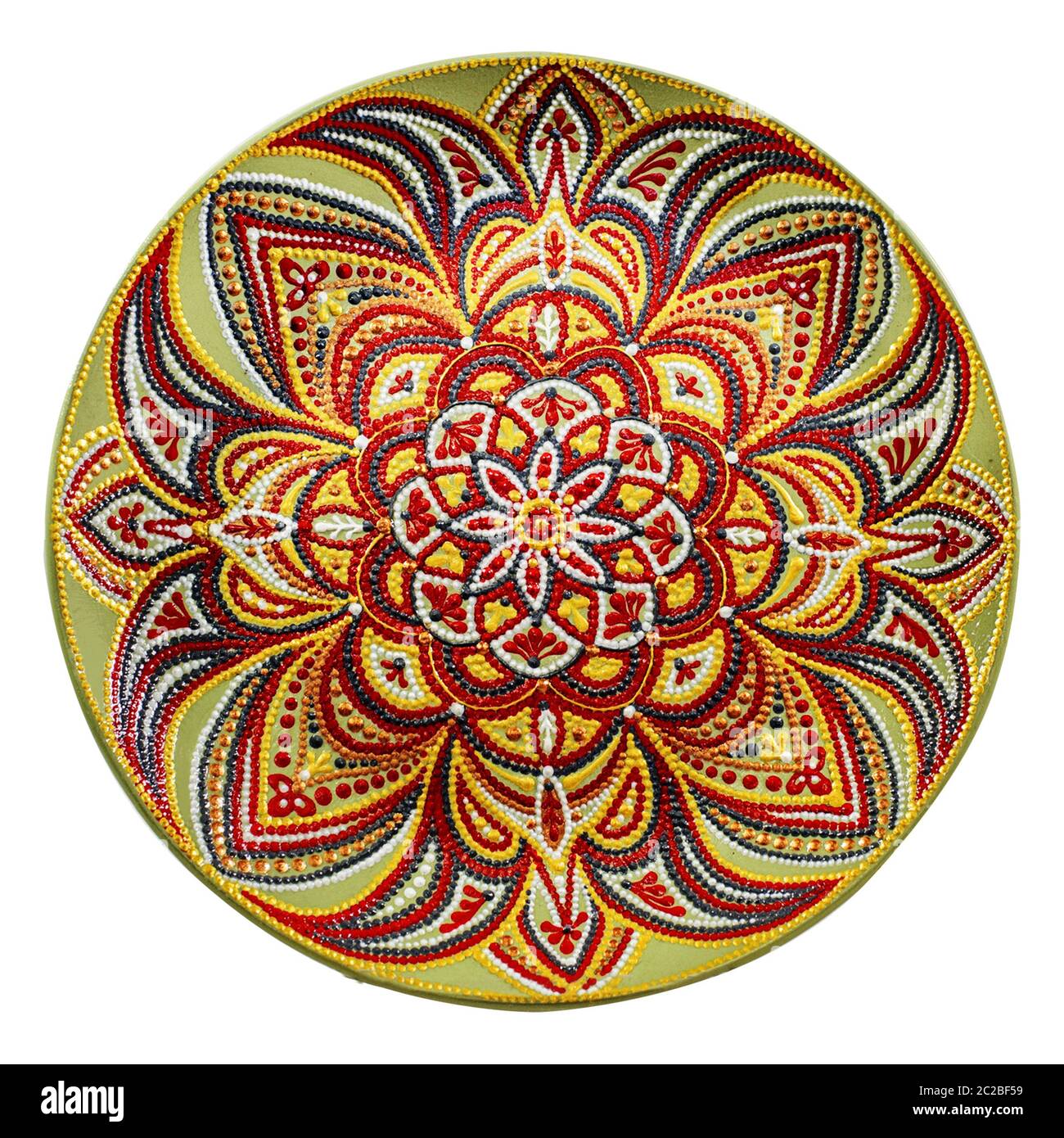 Decorative ceramic dish painted with hands. Art, handmade Stock Photo