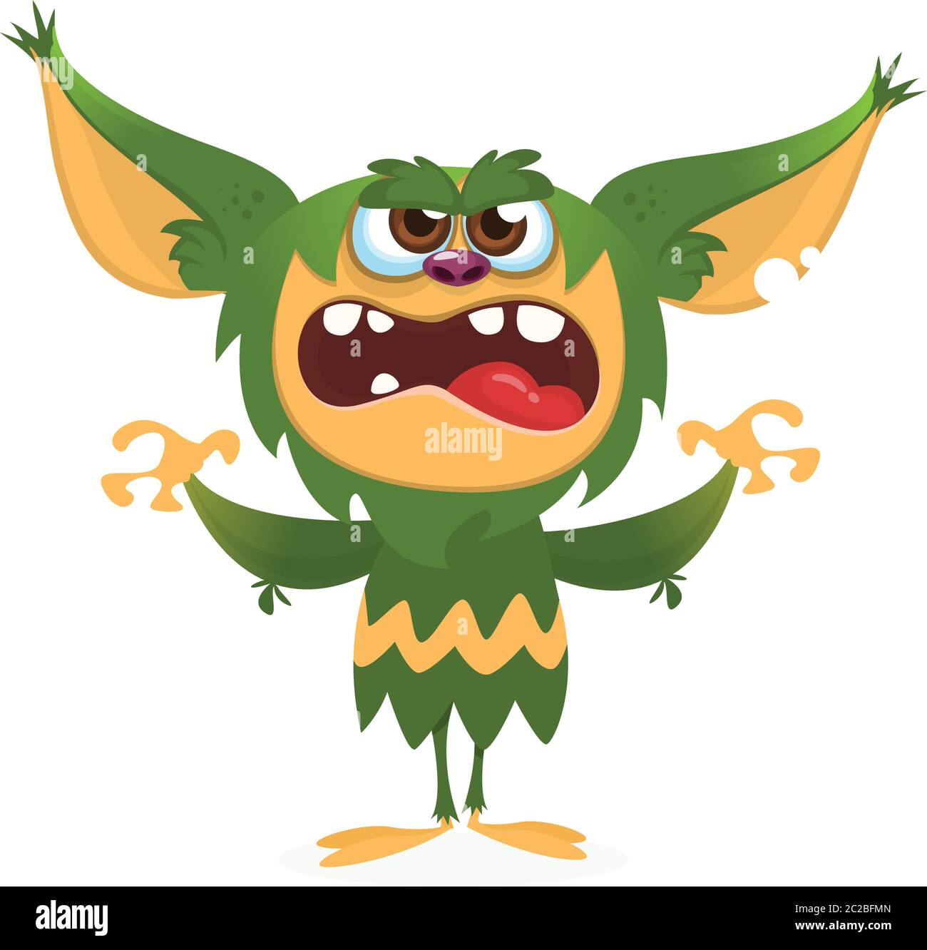 Cartoon angry gremlin. Halloween vector illustration of furry monster Stock Vector
