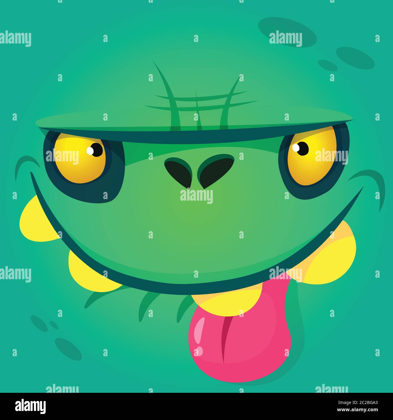 Cartoon cute zombie face showing tongue. Vector zombie monster square avatar Stock Vector