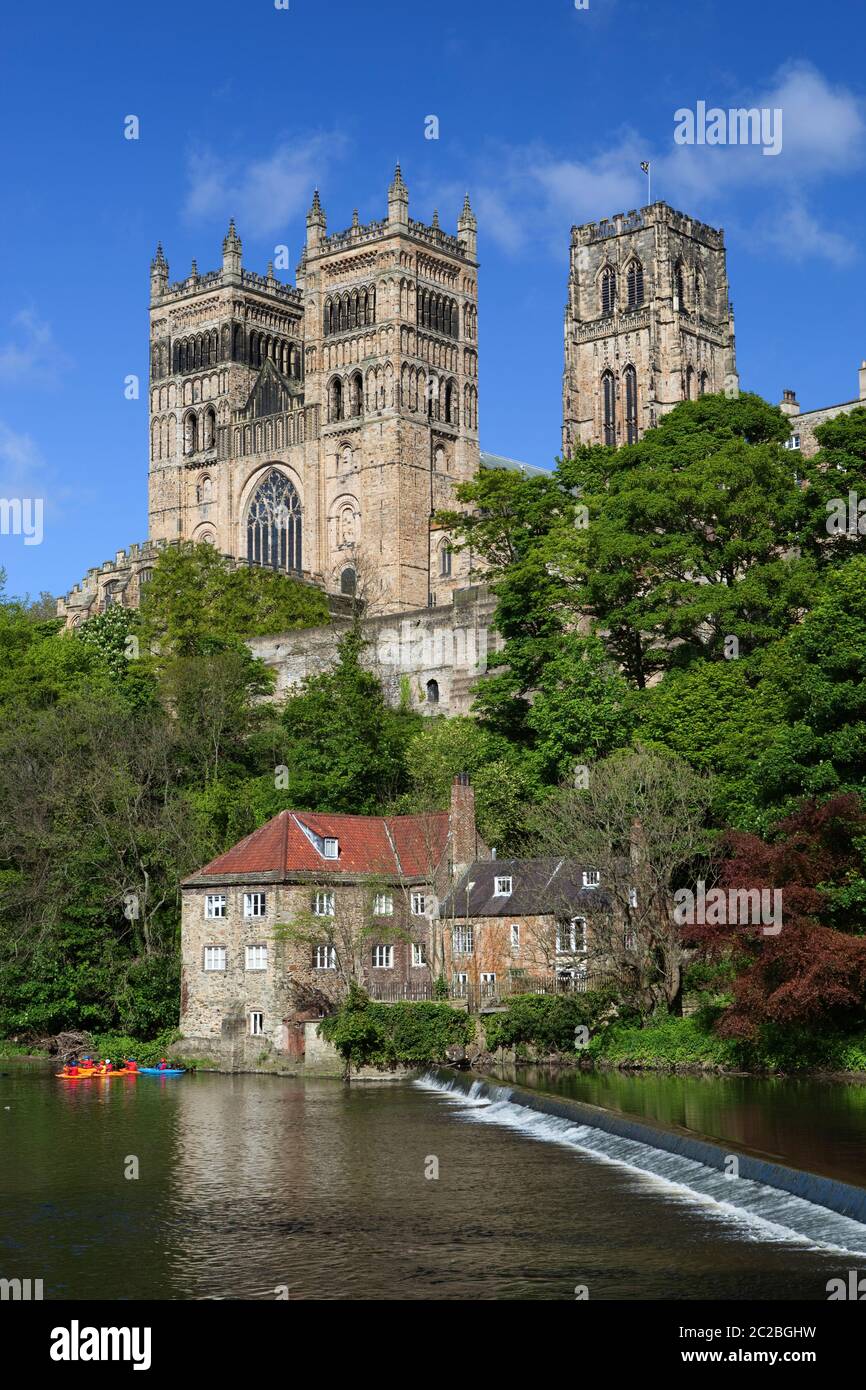 Durham Cathedral and the Old Fulling Mill and Museum of archaeology on the River Wear, Durham, County Durham, England, United Kingdom, Europe Stock Photo