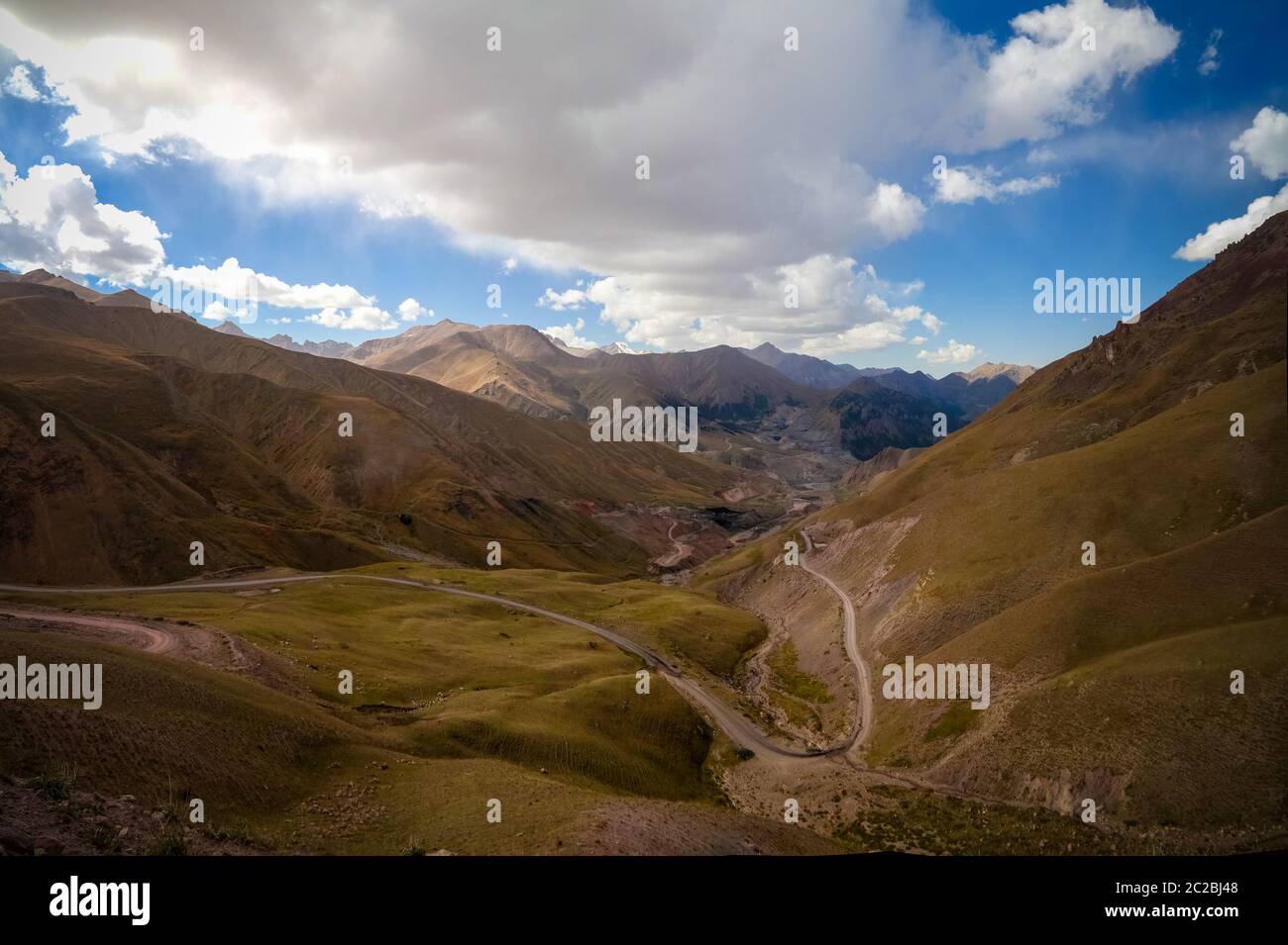 Panorama view to Tian Shan mountain and Coal Mine Kara-Keche, Naryn Province, Kyrgyzstan Stock Photo