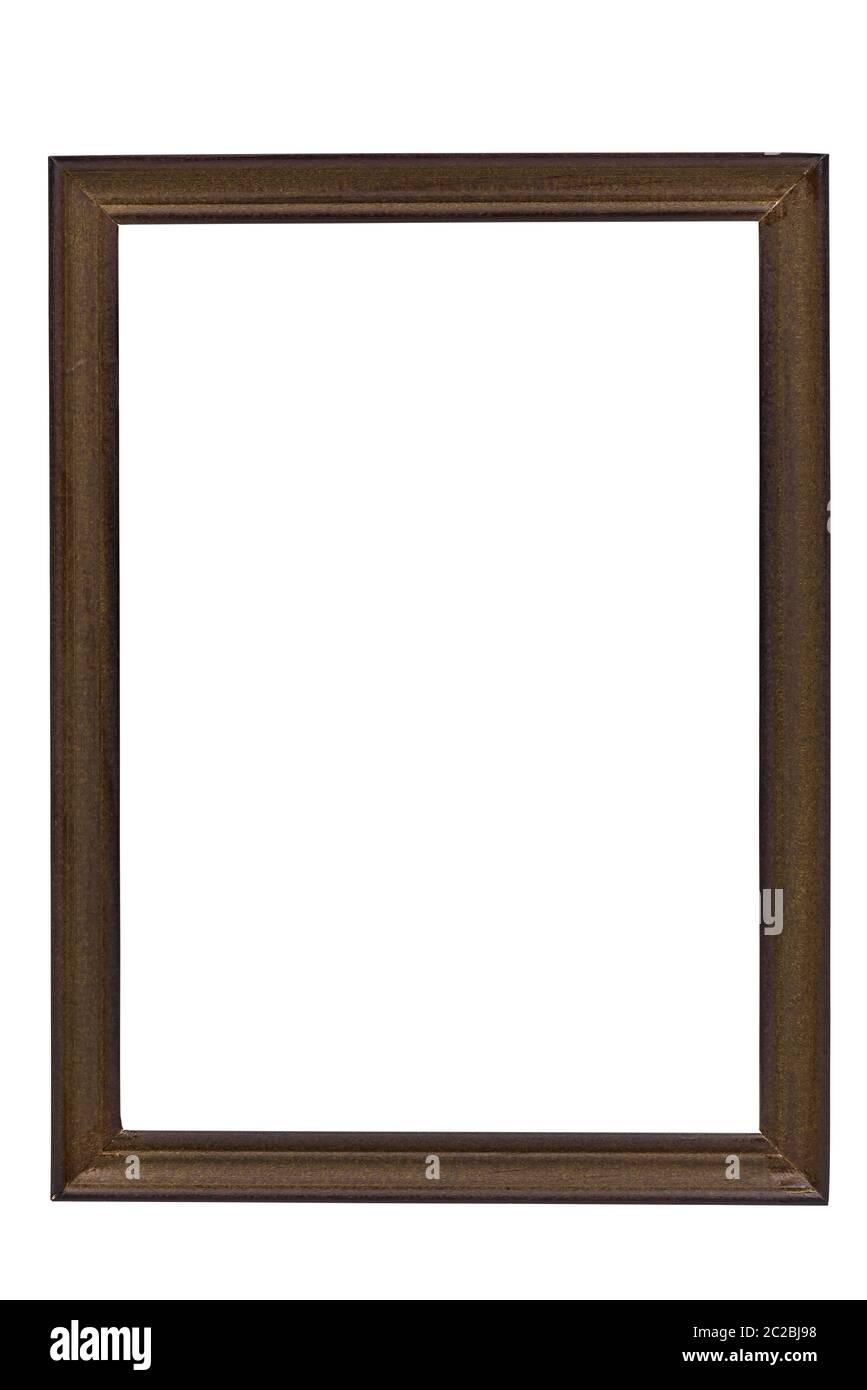 Brown wooden picture frame isolated on white background with clipping ...