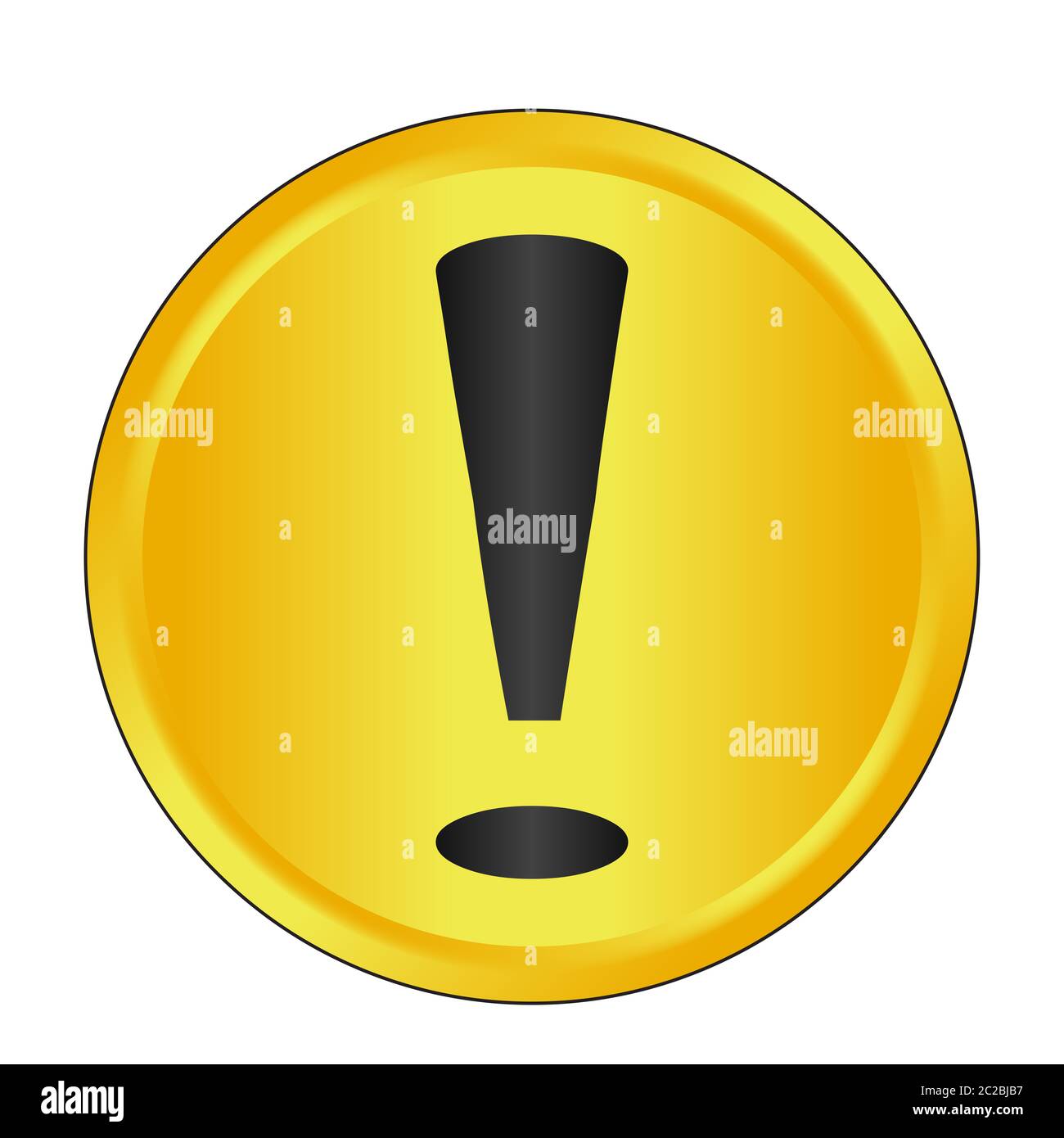 A large golden exclamation mark button over a white background Stock