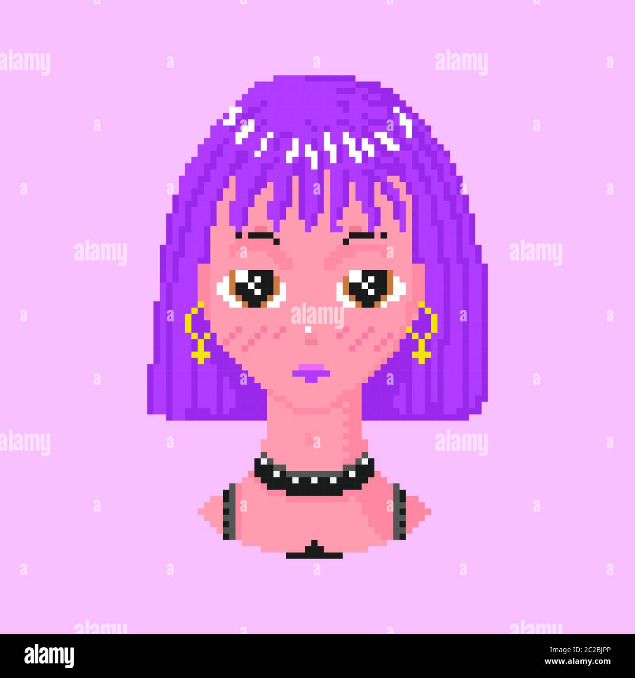 Anime girl. Pixel art 8 bit objects. Fashion Character Avatar. Retro game  assets. Dreamy video arcade. Purple hair and Bob cut. Vector illustration  Stock Vector Image & Art - Alamy