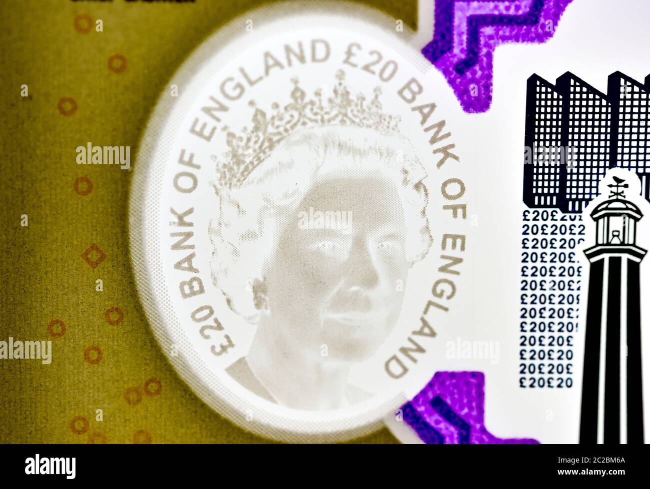 Polymer Uk £20 Note Close Up Of A Hologram Showing The Queens Head
