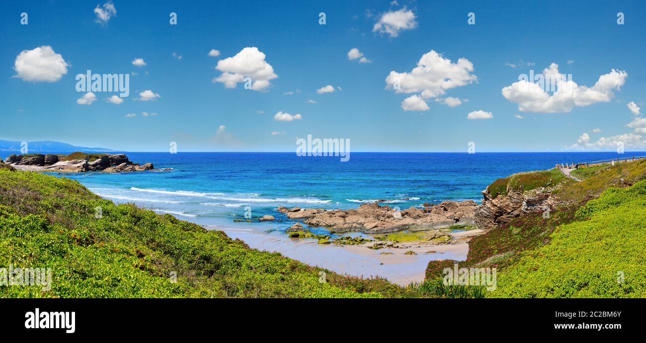 Summer blossoming Atlantic coastline, Galicia Stock Photo