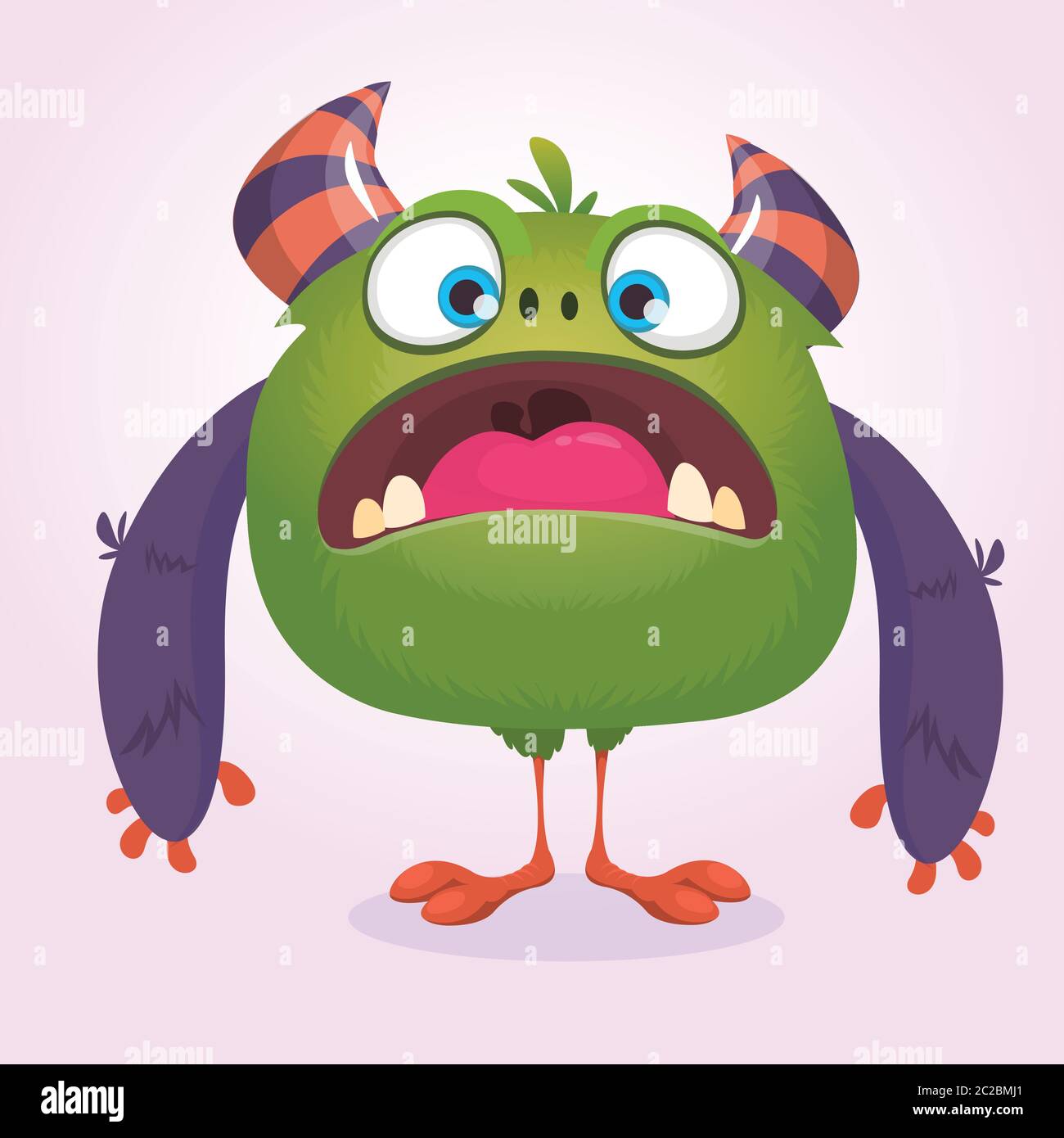 Cartoon laughing green monster. Vector illustration of green monster ...