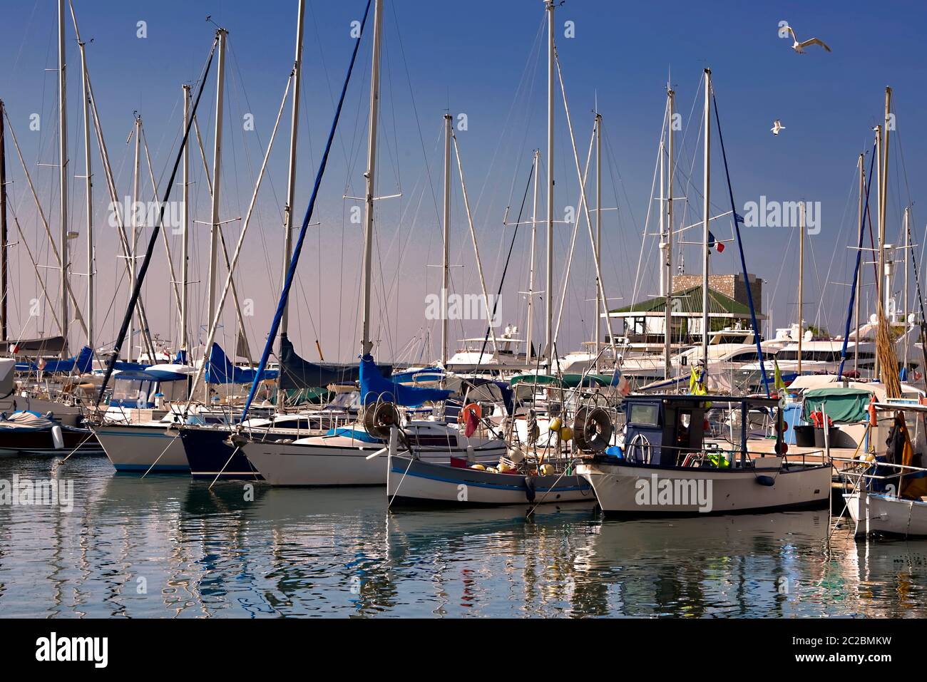 Port of Golfe Juan dependent Vallauris on the French Riviera, department Alpes Maritimes in France Stock Photo