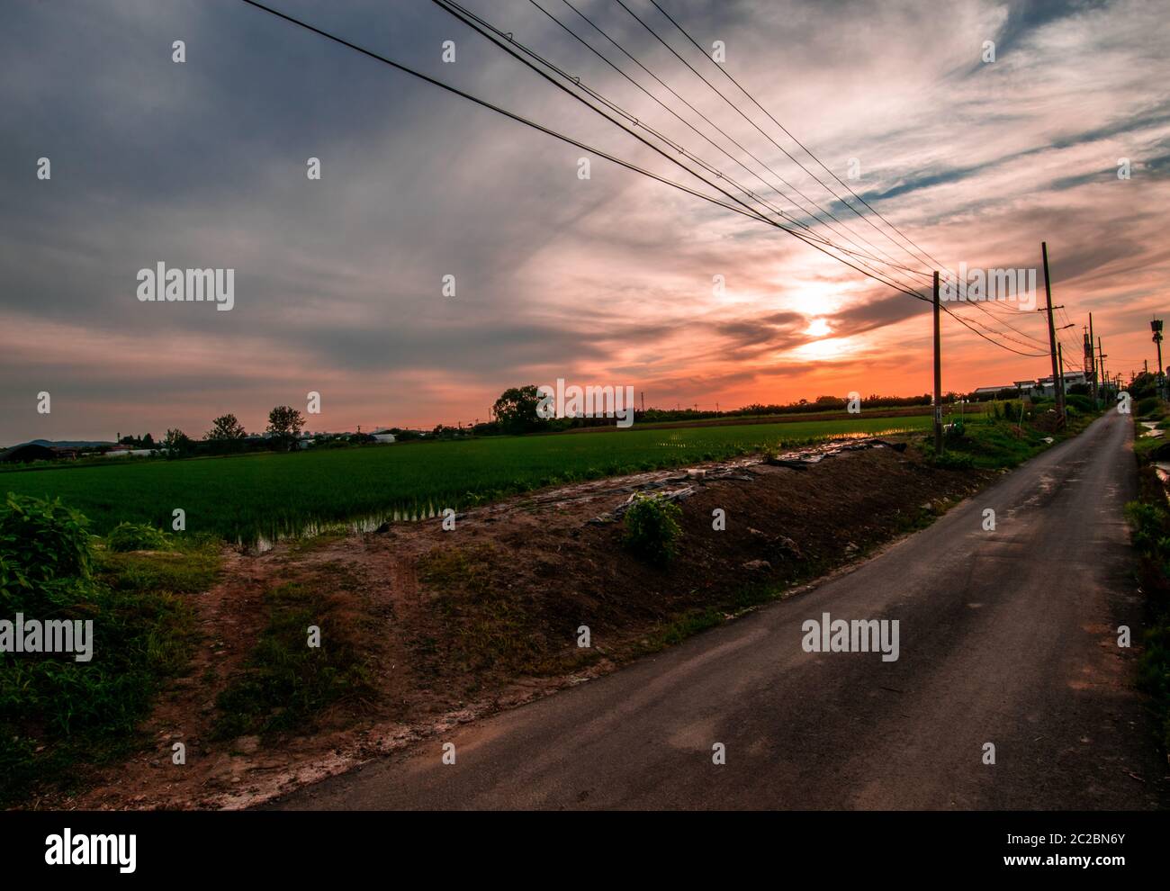 Sunset in the farmland of Goyang, South Korea. Stock Photo