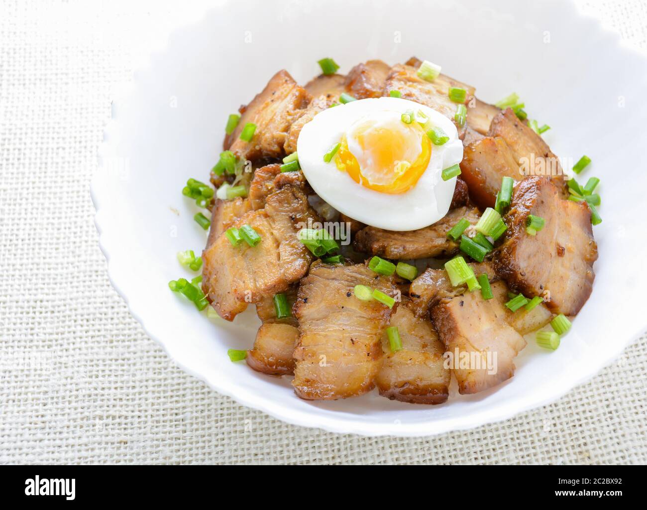 Bowl of rice topped with Braised pork belly and boiled egg, Japanese