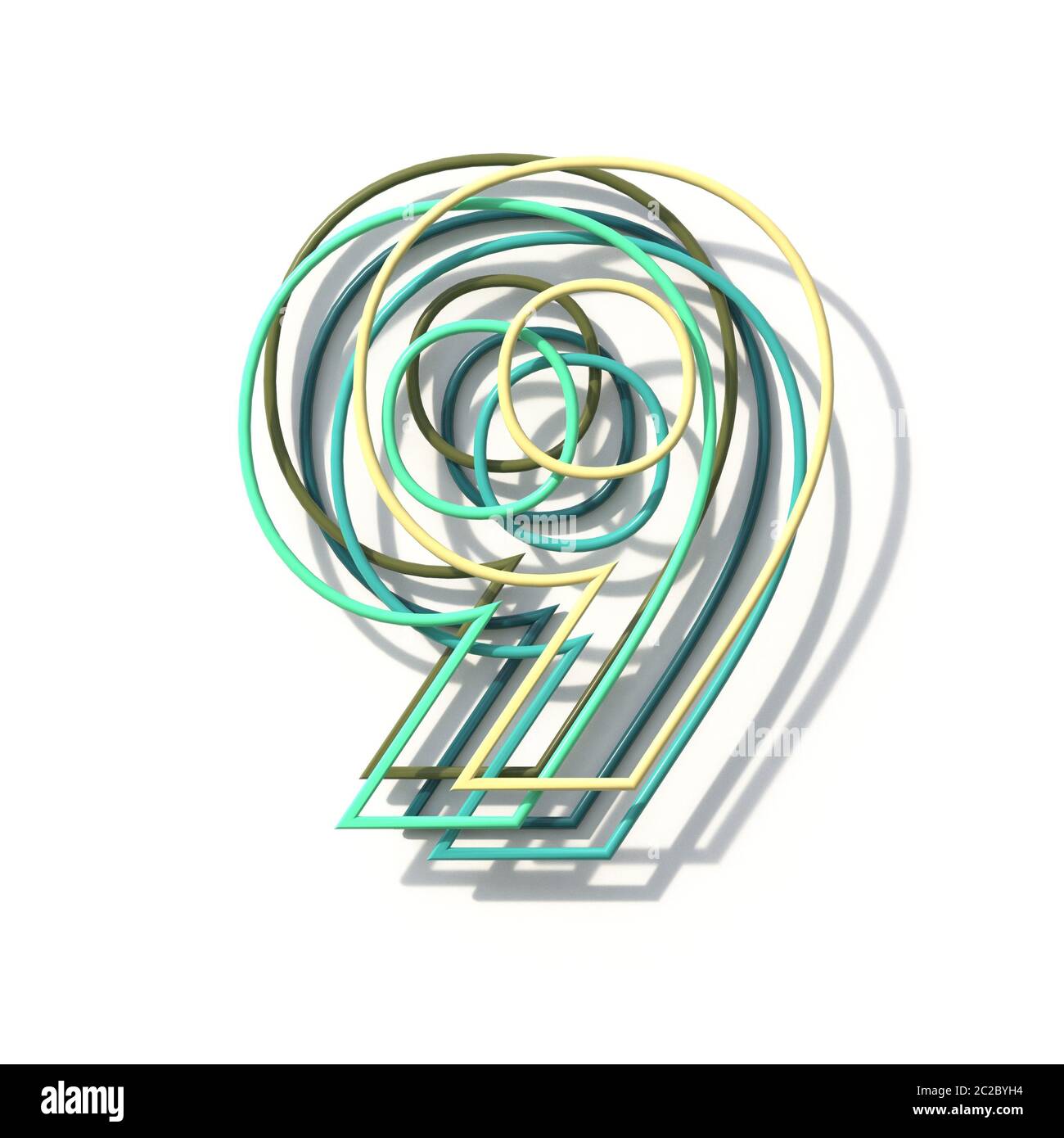 Three colors line font Number 9 NINE 3D rendering illustration isolated ...