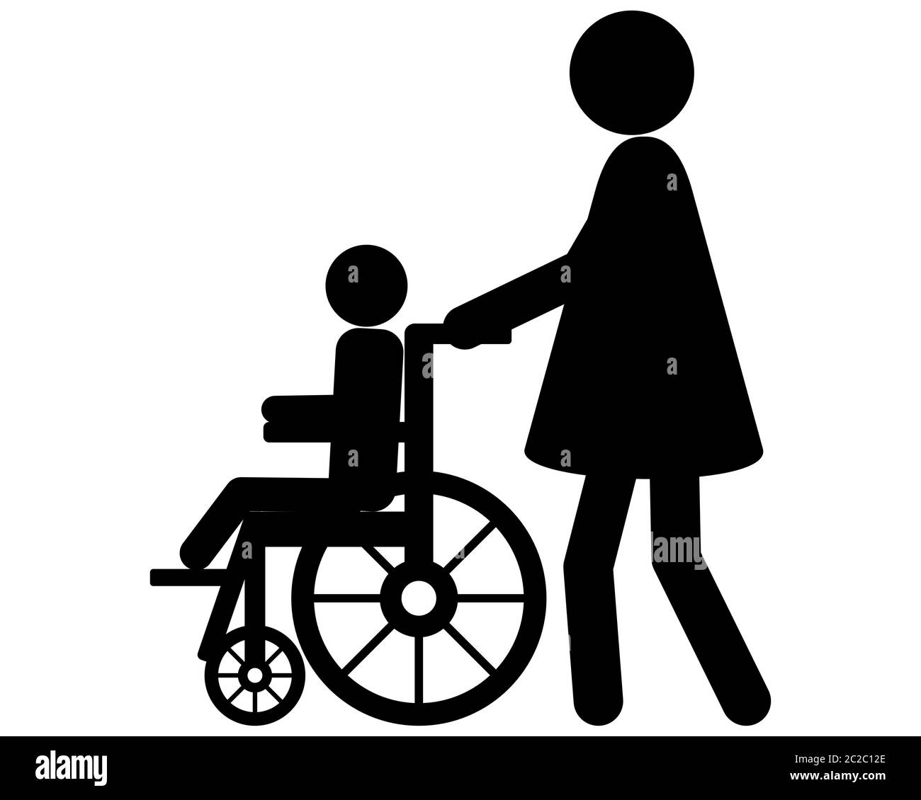 Frau schiebt Rollstuhl mit Kind Stock Photo