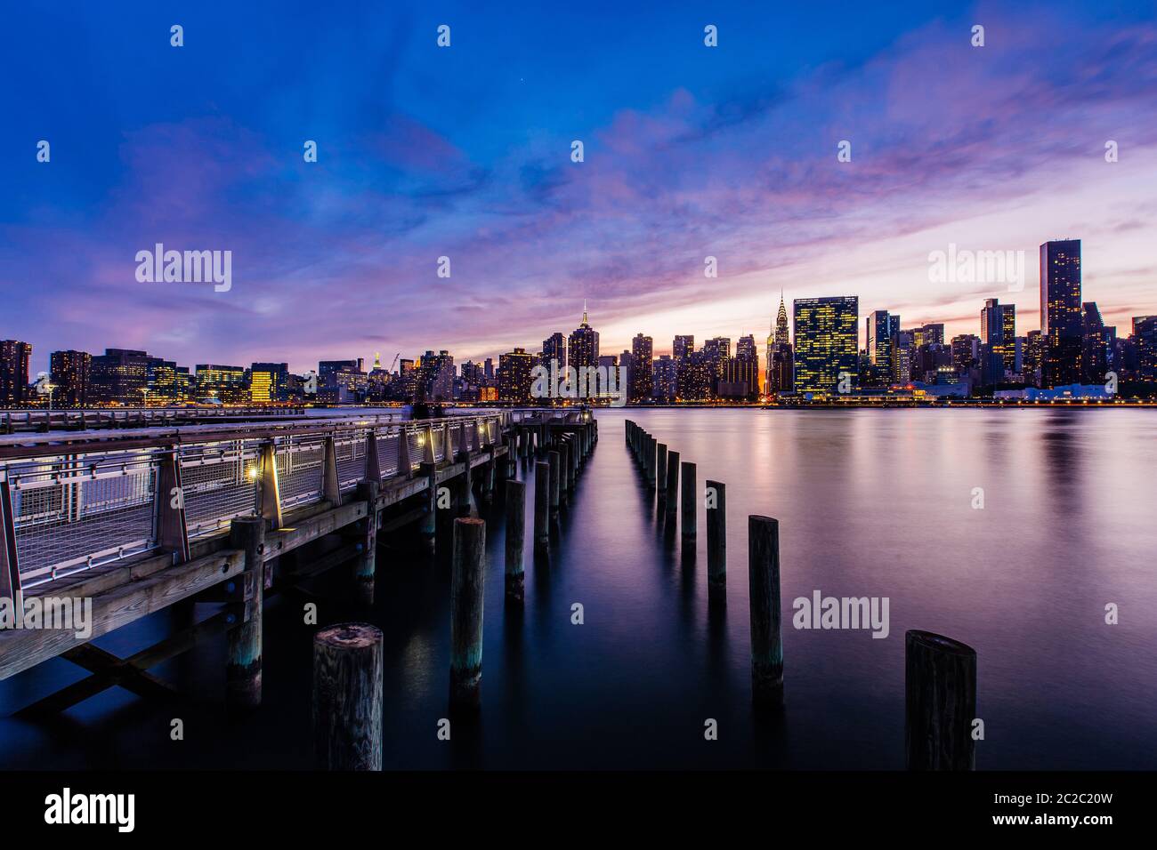 Sunset at Midtown Manhattan Skyline, New York United States Stock Photo