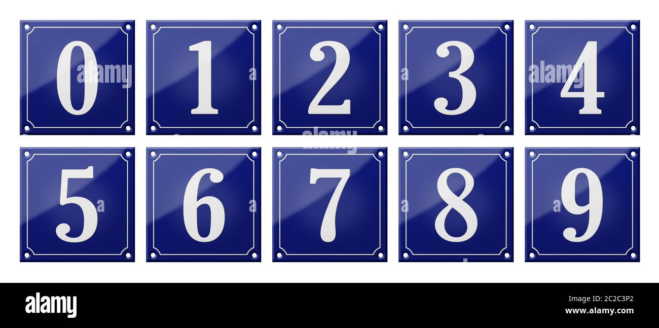 Rectangle Blue Number Sign Set of traditional blue enamel signs - Numbers 0- 9 Stock Photo - Alamy