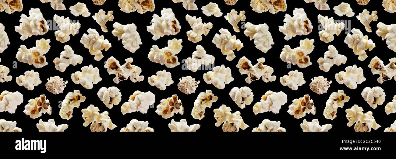Popcorn seamless pattern. Pop corn on black background Stock Photo