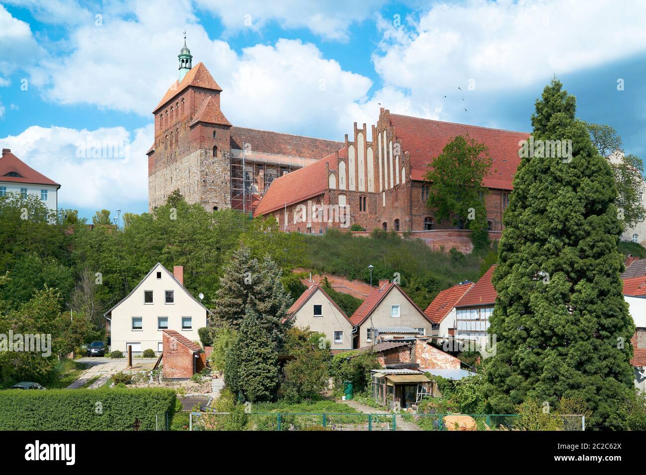 View of the Cathedral in Havelberg on the Elbe Cycle Route in Germany Stock Photo