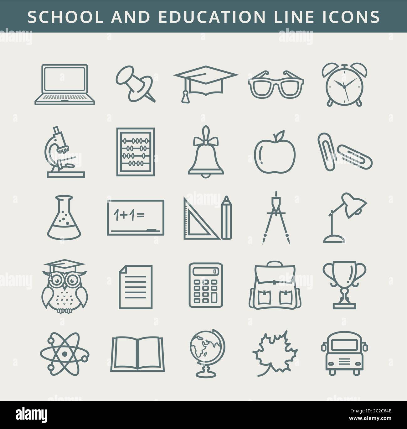 Back to school. Collection of school and education icons. Line symbols set. Vector illustration. Stock Vector