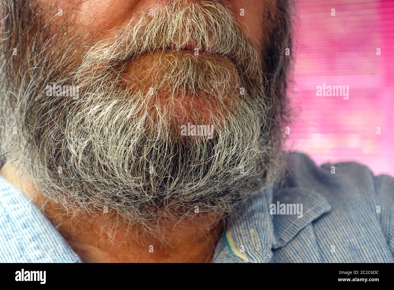 Old mans grey beard close-up Stock Photo