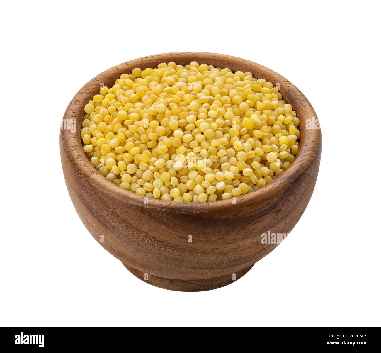 Israeli couscous. Ptitim in wooden bowl isolated on white background Stock Photo