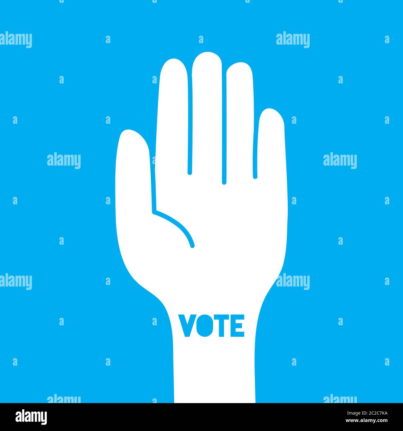 Raised hand of a political voter against a blue background. Stock Vector