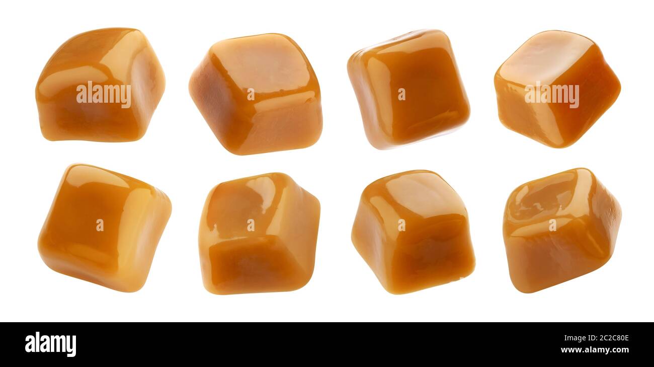 Caramel candies isolated on white background, collection Stock Photo