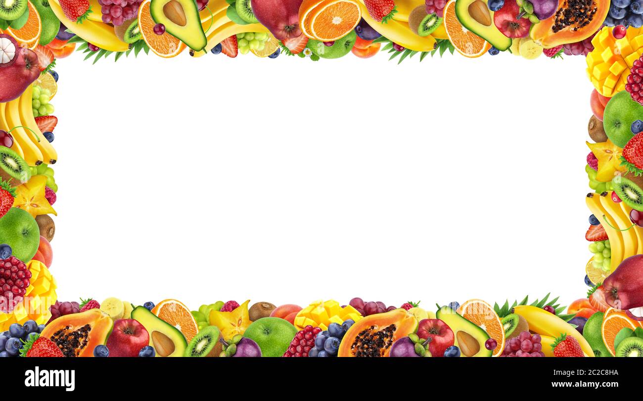Fruit Background Frame Frame made of fruits and berries isolated on white background Stock ...