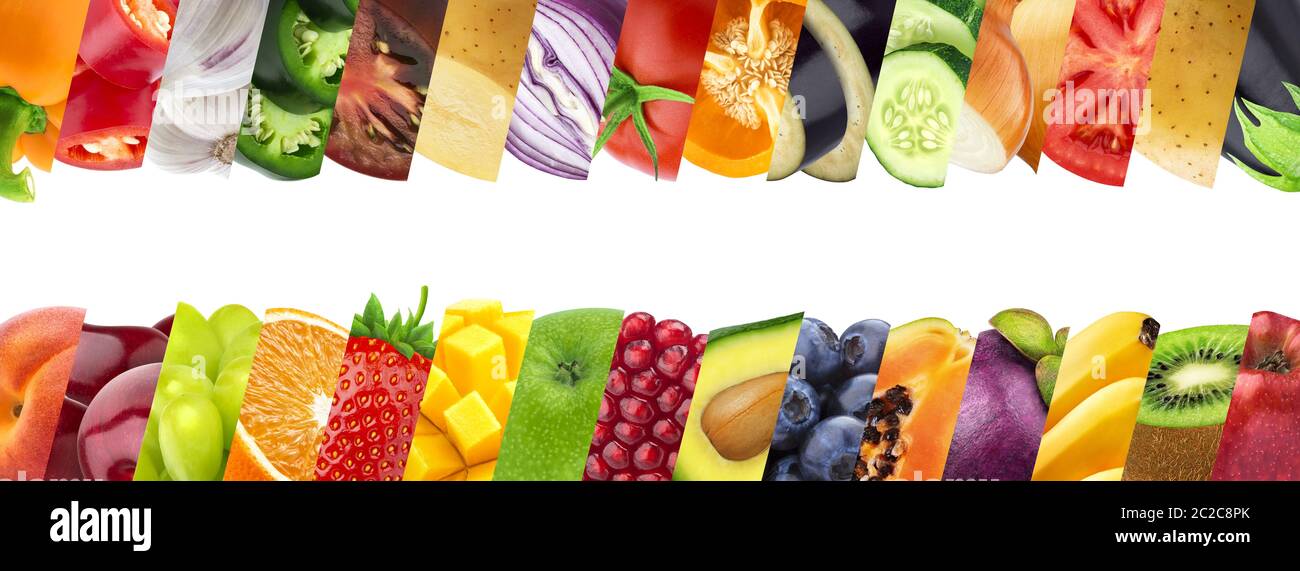 Fruits and vegetables in stripes closeups collage Stock Photo