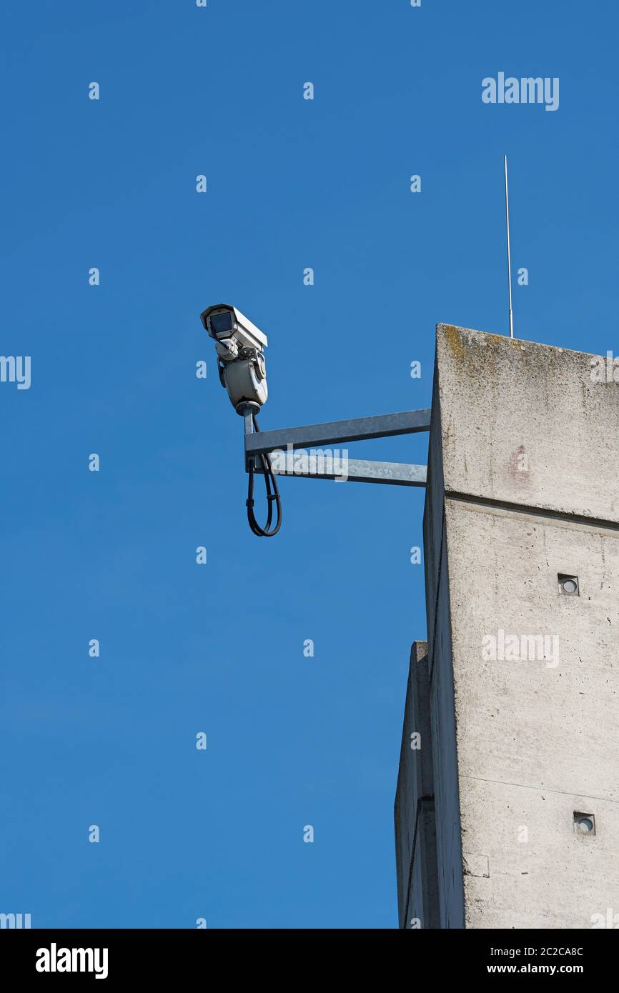Video surveillance on a pillar of the trough bridge at Hohenwarthe in Germany Stock Photo