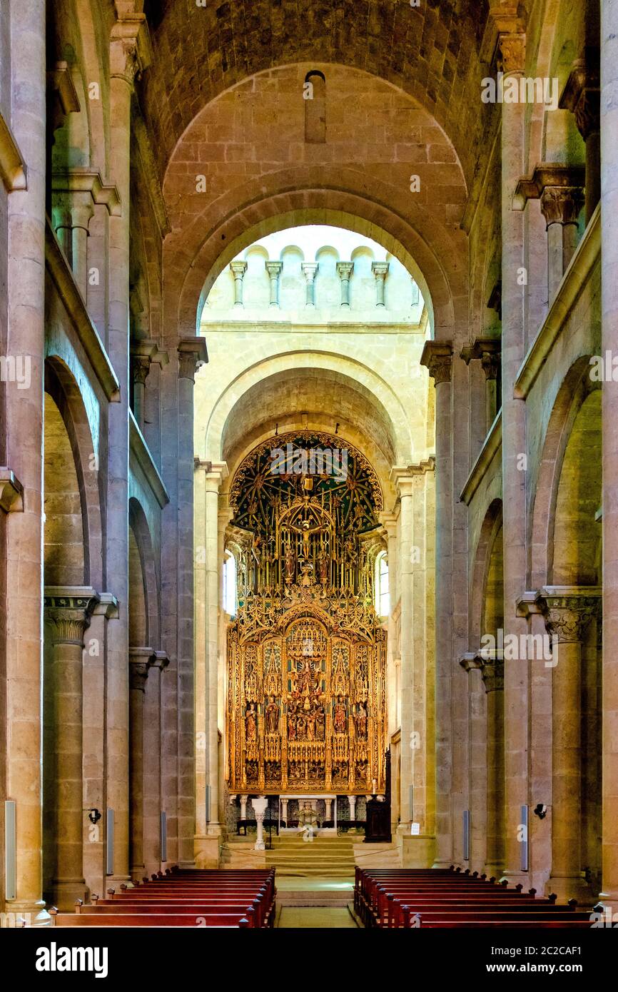 Interior of the Sé Velha de Coimbra, Coimbra, Portugal Stock Photo
