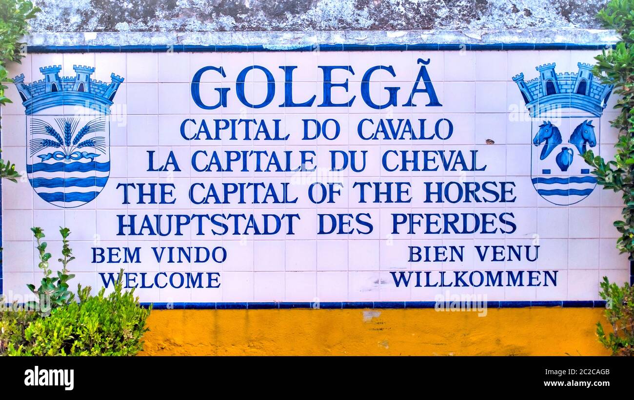 Welcome sign in Golegã, Portugal Stock Photo