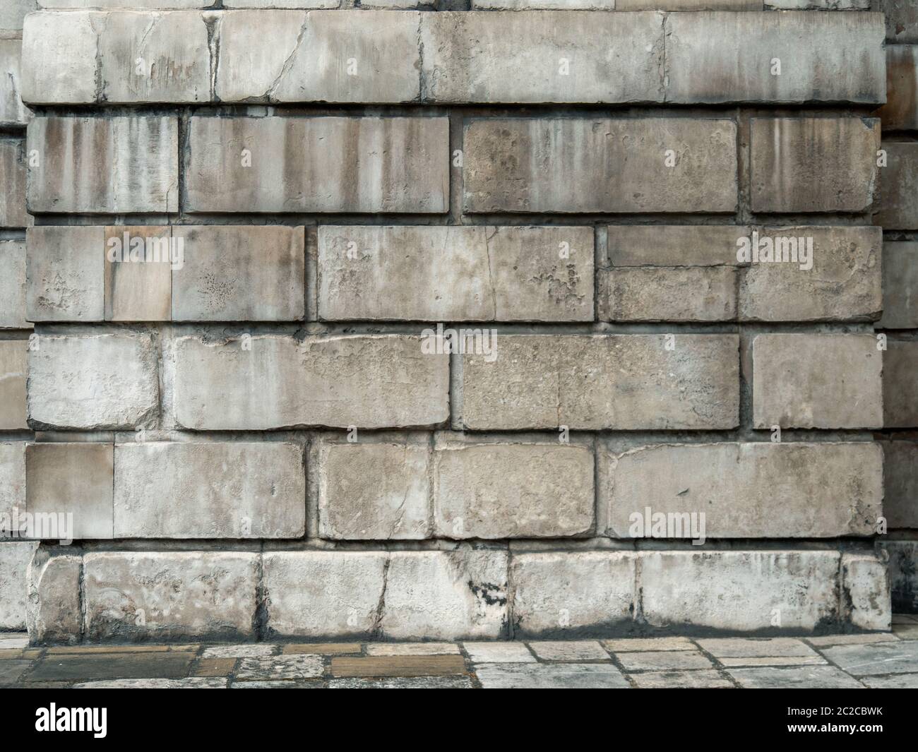 White background of old brick wall texture and concrete floor tiling ...