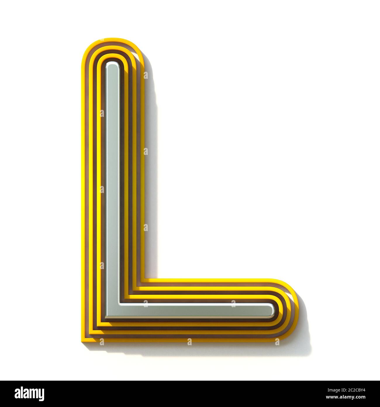 Yellow outlined font letter L 3D render illustration isolated on white