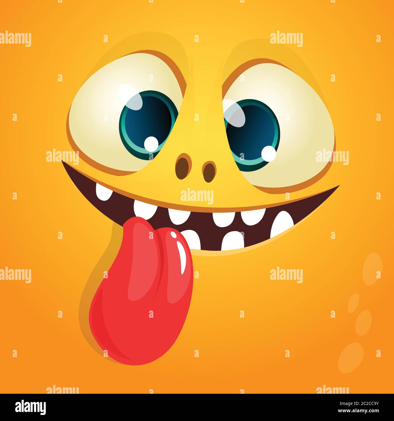 Funny cartoon monster face showing tongue. Vector Halloween orange ...
