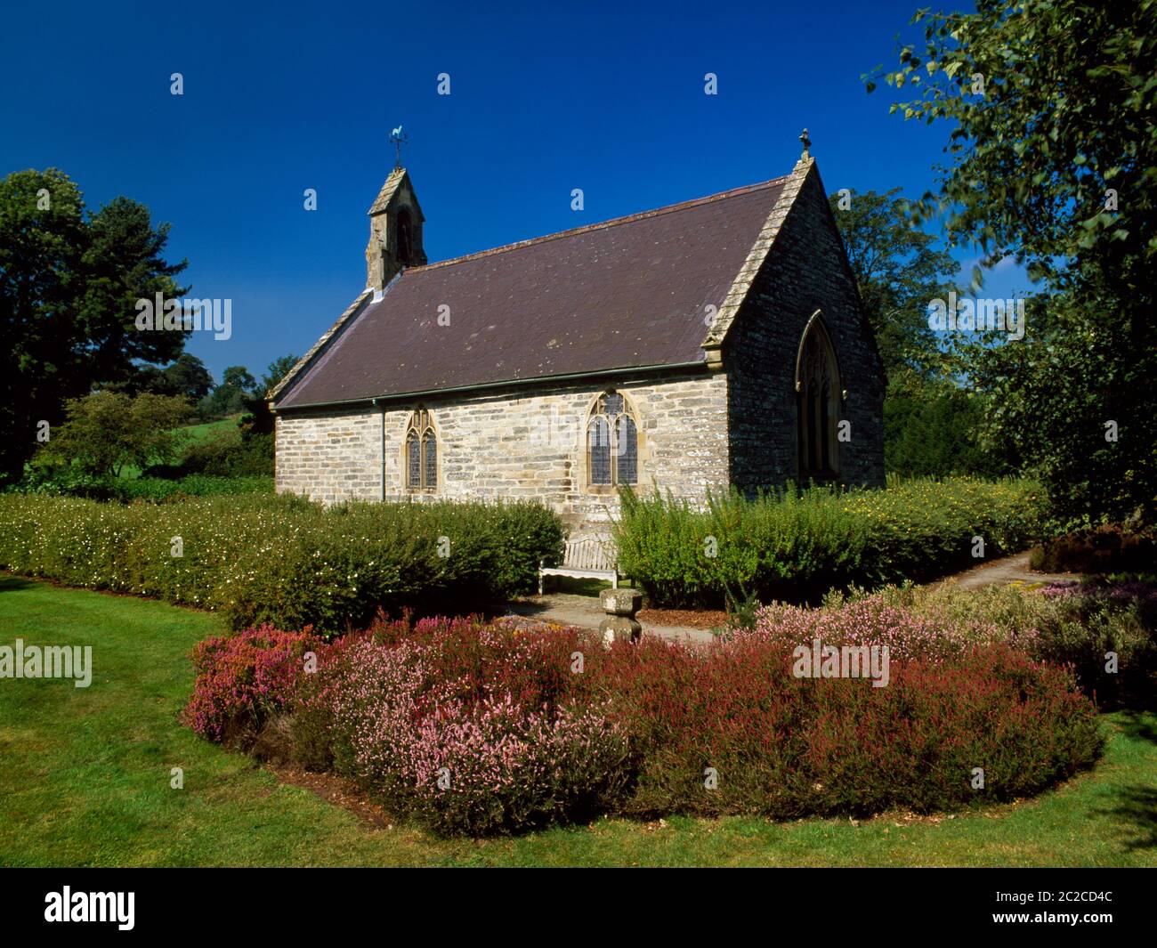 Exterior view NW showing the S wall & E end of Rug Chapel, Denbighshire, Wales, UK: built 1637 as a private chapel by Colonel William Salusbury. Stock Photo