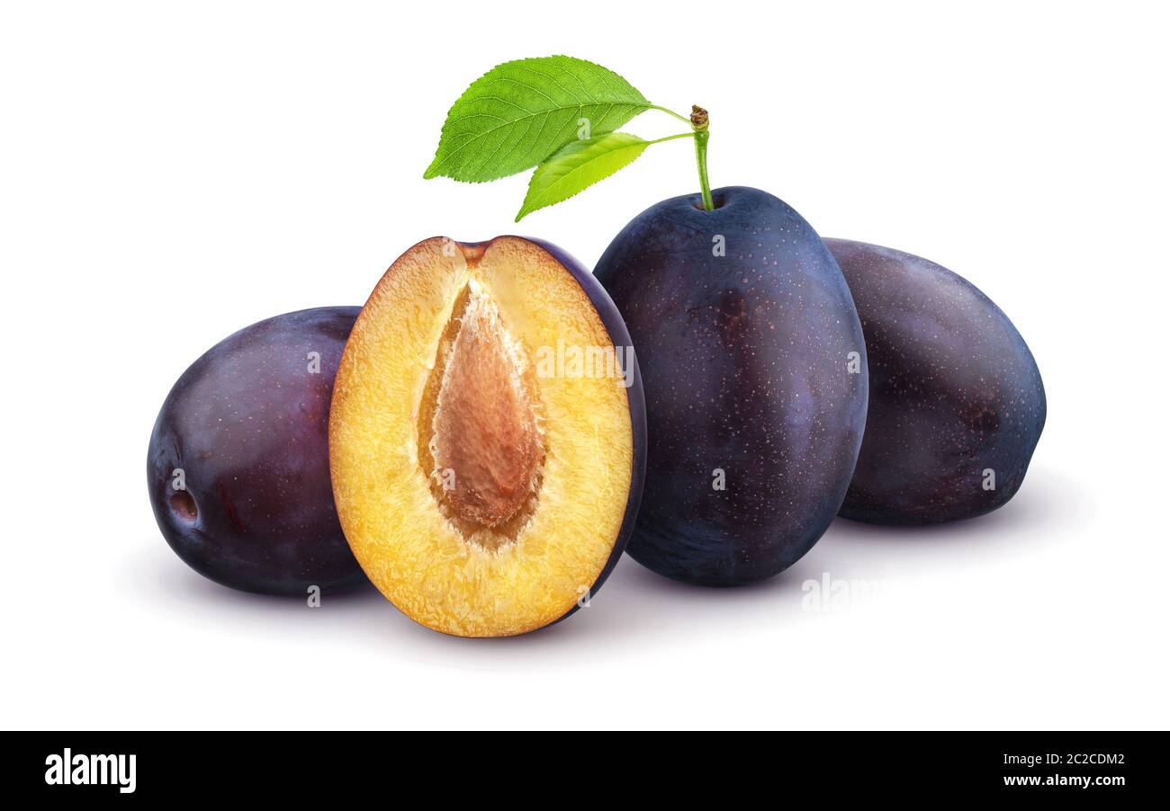 Plums isolated on white background Stock Photo