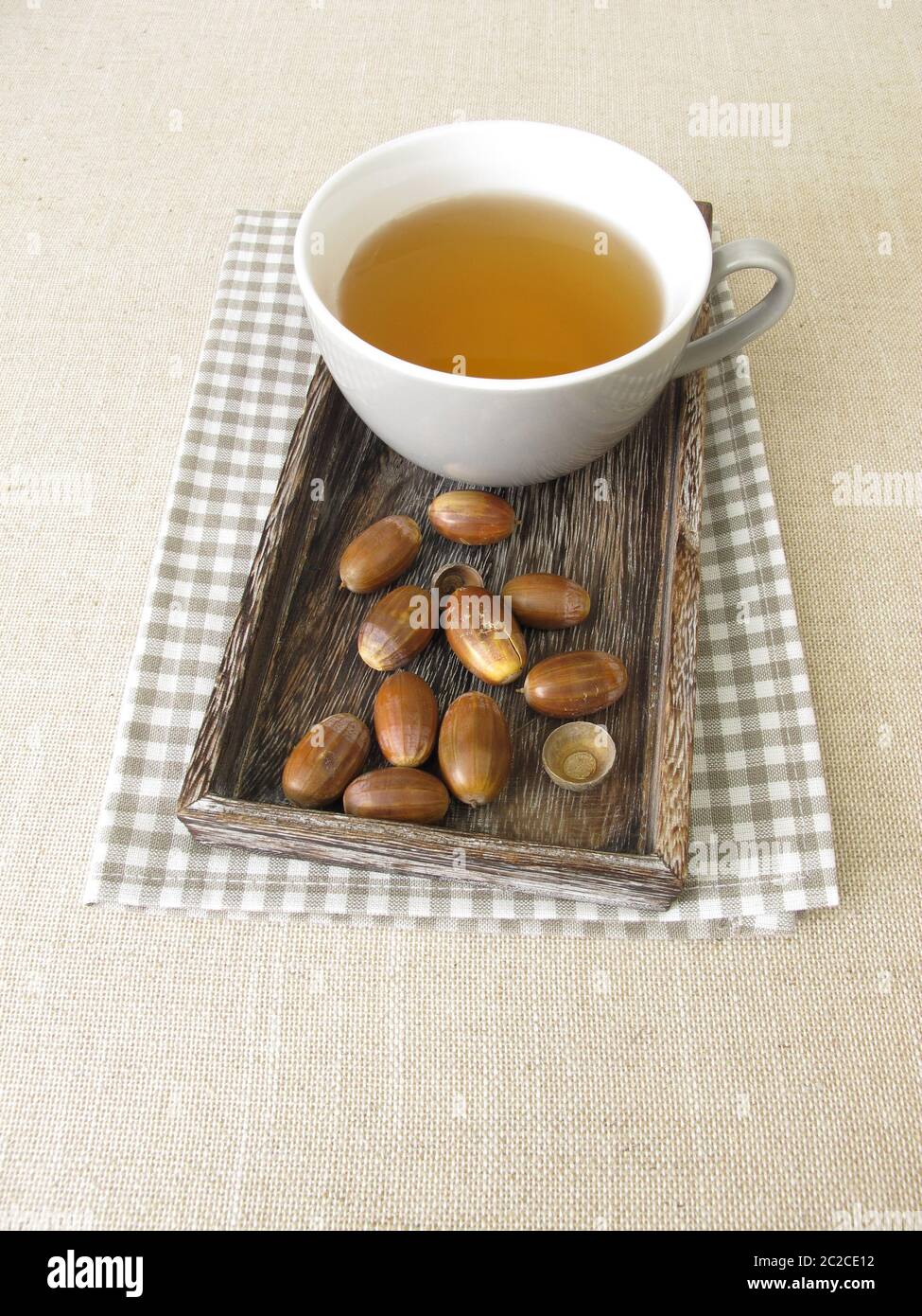 Acorn coffee from roasted acorns on a tray Stock Photo
