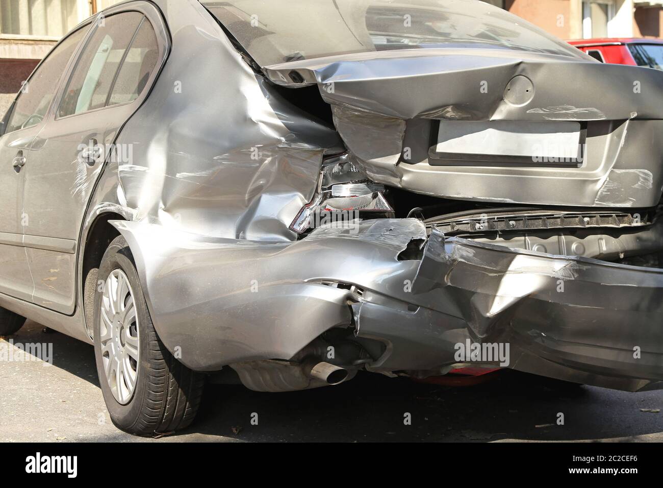 Crushed Car From Behind in Traffic Accident Stock Photo Alamy