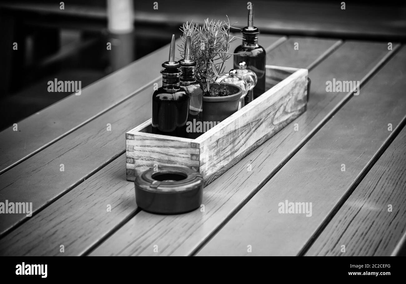 Oil vinegar and salt, detail of condiments and spices Stock Photo Alamy