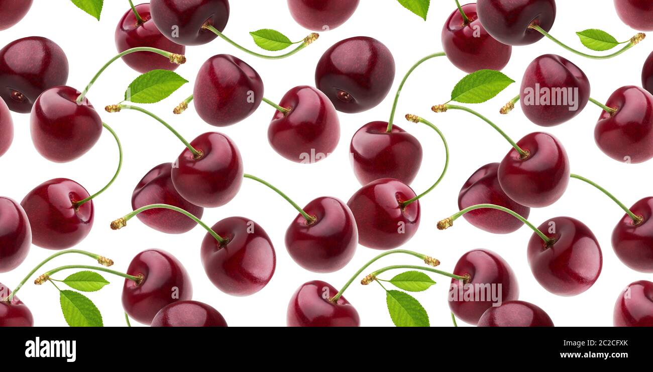 Cherry isolated on white background with clipping path, seamless pattern Stock Photo