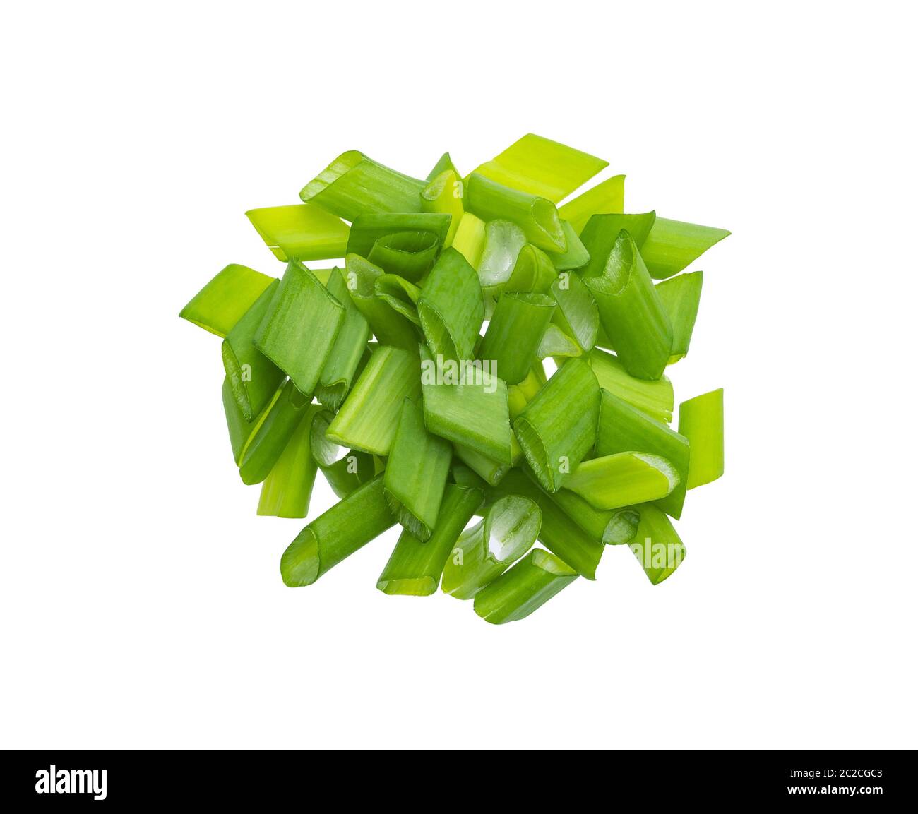 Chopped chives, fresh green onions isolated on white background, top view Stock Photo