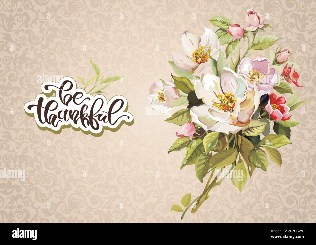 Greeting card with pink and white flowers of cherry. Frame in a ...